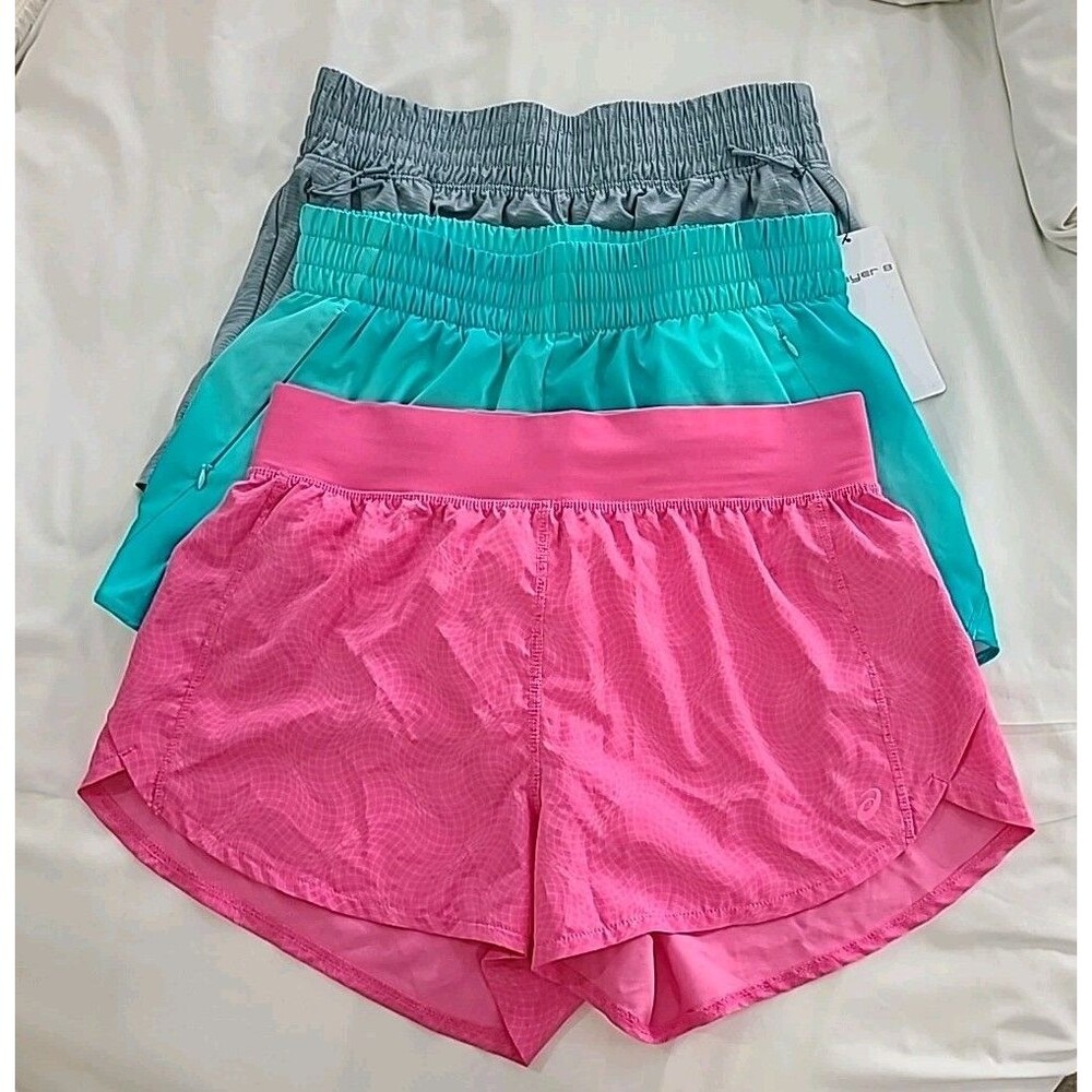 Lot 3 Xersion Newer Layer 8 Asics Green Teal Pink Sz M 3-4" Running Shorts